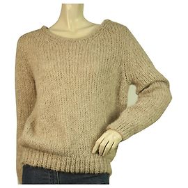 American Vintage Beige Pullover Wollmohair Alpaka Strick Top Größe M Beige