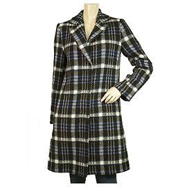 Penny Black Pennyblack Blue Black Checked Knee Length Coat ( S ) Black Blue