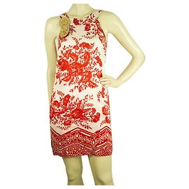 Mini-robe d'été en soie sans manches à fleurs Tibi blanc cassé et rouge - Sz 4 Blanc Rouge
