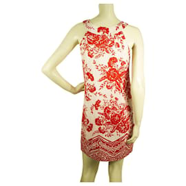 Tibi-Tibi off White and red floral Sleeveless Silk Mini Summer Dress - Sz 4-Weiß,Rot