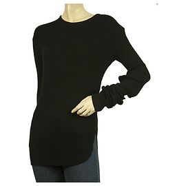 Helmut Lang Schwarze lange Ärmel w. Geripptes T-Shirt mit offenen Ellbogen Gr. M Schwarz