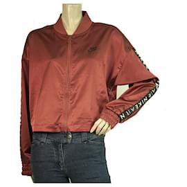 Nike-Nike Air Burgundy Red Zipper Front Cropped Lightweight Jacket Top size M-Dark red