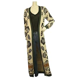 Scotch and Soda-Scotch & Soda Beige Green Floral Open Front Long Cardi Knit Cardigan size S-Multiple colors