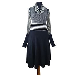 Autre Marque Vestido Vakko de lã e seda preto multicolorido Preto Multicor