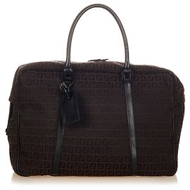 Fendi Brown Zucchino Canvas Travel Bag Brown Black Dark brown