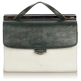 Fendi-Fendi White Demi Jour Leather Satchel-Black,White