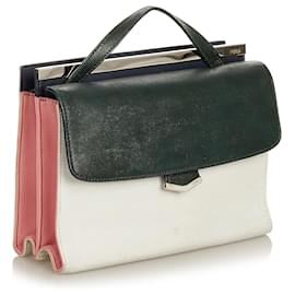 Fendi-Fendi White Demi Jour Leather Satchel-Black,White