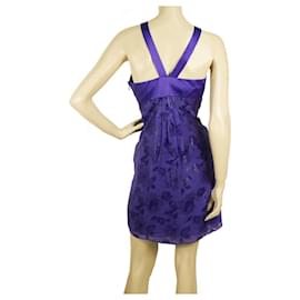 Tibi-Tibi Silk Floral Daisies Jacquard Purple Y Neck Sleeveless Mini Dress -SZ 4-Purple