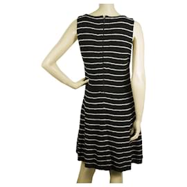Alice + Olivia-Alice + Olivia Black w. white Stripes Cotton Wool Skater Style Knit Dress sz L-Black,White