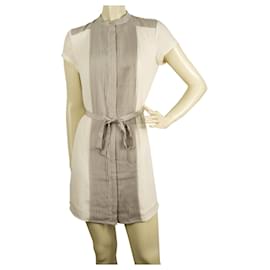 Armani Exchange-Armani Exchange Branco Cinza Pregas Pequenas com Cinto Mini Vestido Camisa Comprimento 0-Branco,Cinza