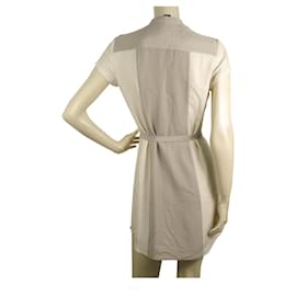 Armani Exchange-Armani Exchange White Gray Small Pleats Belted Mini Length Shirt dress size 0-White,Grey