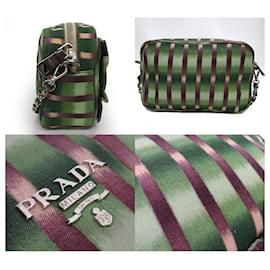 Prada-[Used] Prada Satin Ribbon Chain Shoulder Bag Striped Mini Shoulder Mini Bag-Green
