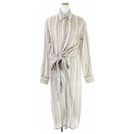 [Gebraucht] Acne Studios Gestreiftes Hemdkleid Langes Band Langarm Weiß Beige Grau