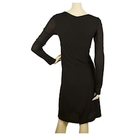Etro-ETRO Schwarzes, knielanges, gerafftes Kleid aus Viskose mit langen Ärmeln Gr 40-Schwarz