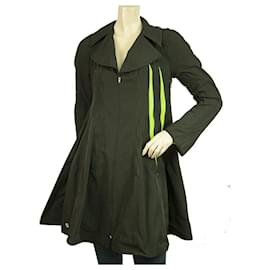 Philipp Plein-Philipp Plein Black Midi Raincoat Trench Rain Mac Jacket with lime net size S-Black