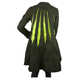 Philipp Plein-Philipp Plein Black Midi Raincoat Trench Rain Mac Jacket with lime net size S-Black