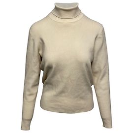 Victoria Victoria Beckham Turtleneck Button Back Sweater in Cream Wool White Cream