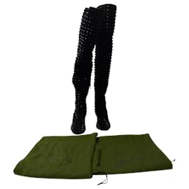 Christian Louboutin-Christian Louboutin Spiked Long Boots in Black Suede-Black