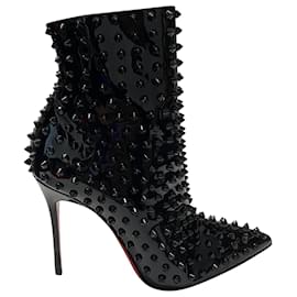 Christian Louboutin-Christian Louboutin Snakilta Spike Akle Boots in Black Patent-Black