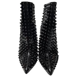 Christian Louboutin-Christian Louboutin Snakilta Spike Akle Boots in Black Patent-Black