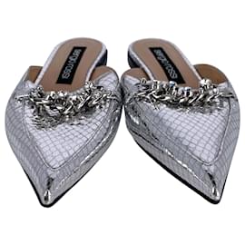 Sergio Rossi-Sergio Rossi Metallic Loafers in Silver Leather-Silvery,Metallic