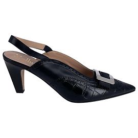 Mulberry Crocodile Embossed Slingback Pumps in Black Leather Black