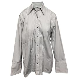 Helmut Lang Camicia a righe oversize in cotone grigio e bianco Bianco