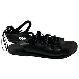 Ancient Greek Sandals Antigone Gladiators en cuir noir Noir