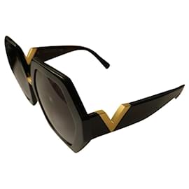 Valentino-Des lunettes de soleil-Noir,Doré