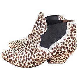 [Used] ACNE STUDIOS Boots Women's-Brown x Yellow Leopard Pattern alma Short Boots Brown Yellow