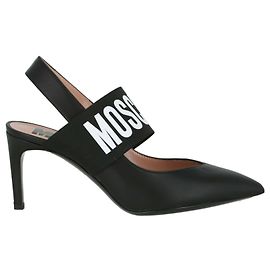 Moschino Décolleté a punta in pelle con logo Nero