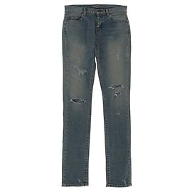 Saint Laurent Vaqueros pitillo desgastados para mujer Azul