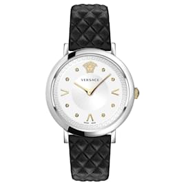 Versace-Pop Chic Leather Watch-Golden,Metallic