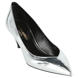 Saint Laurent-Charlotte Metallic Leather Pumps-Silvery,Metallic