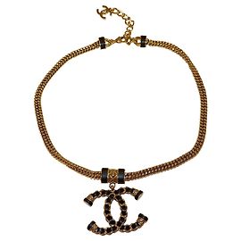 Collar Chanel de piel dorado Dorado