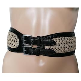 Alaïa-Wide leather and linen belt-Black