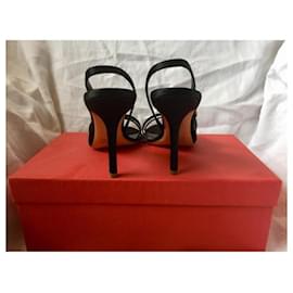 Valentino Garavani-Valentino Garavani black satin crystal embellished heeled sandals-Black