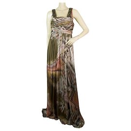 Matthew Williamson, terrestre, tons, estilo grego, maxi, longo comprimento, dress, sz 12 Multicor