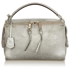 Fendi-Cartable en cuir argenté Fendi Selleria-Argenté