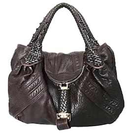 Fendi-Fendi Brown Spy Leather Handbag-Brown,Dark brown