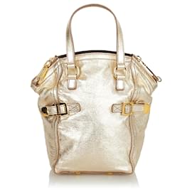 Yves Saint Laurent YSL Gold Mini Downtown Metallic Leather Handbag Golden