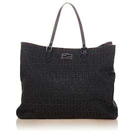 Fendi-Fendi Black Zucchino Canvas Tote Bag-Black