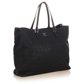 Fendi-Fendi Black Zucchino Canvas Tote Bag-Black