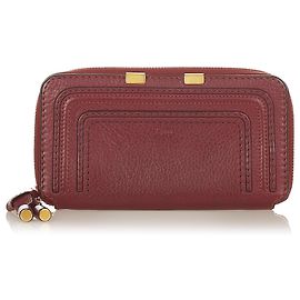 Chloé Chloe Red Marcie Leather Long Wallet Red Dark red