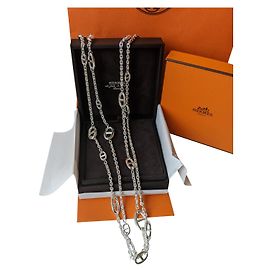 Hermès baile alegre 160 cm Collar largo de plata de ley Hardware de plata