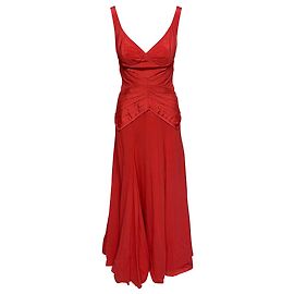 Vestido largo de seda roja de Zac Posen Naranja