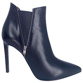 Yves Saint Laurent Ankle Stiletto Boots in Black Leather Black