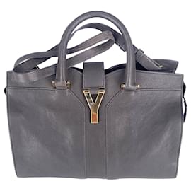 Yves Saint Laurent Small Cabas Chyc Bag in Black Leather Grey