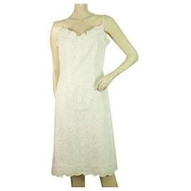 Moschino-Moschino Jeans White Broderie Knee Length Sleeveless Summer Mini Dress Size 44-White