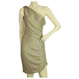 Iceberg Gold One Shoulder Drapierte Pailletten Gestricktes Minikleid Größe 42 / S Golden Bronze